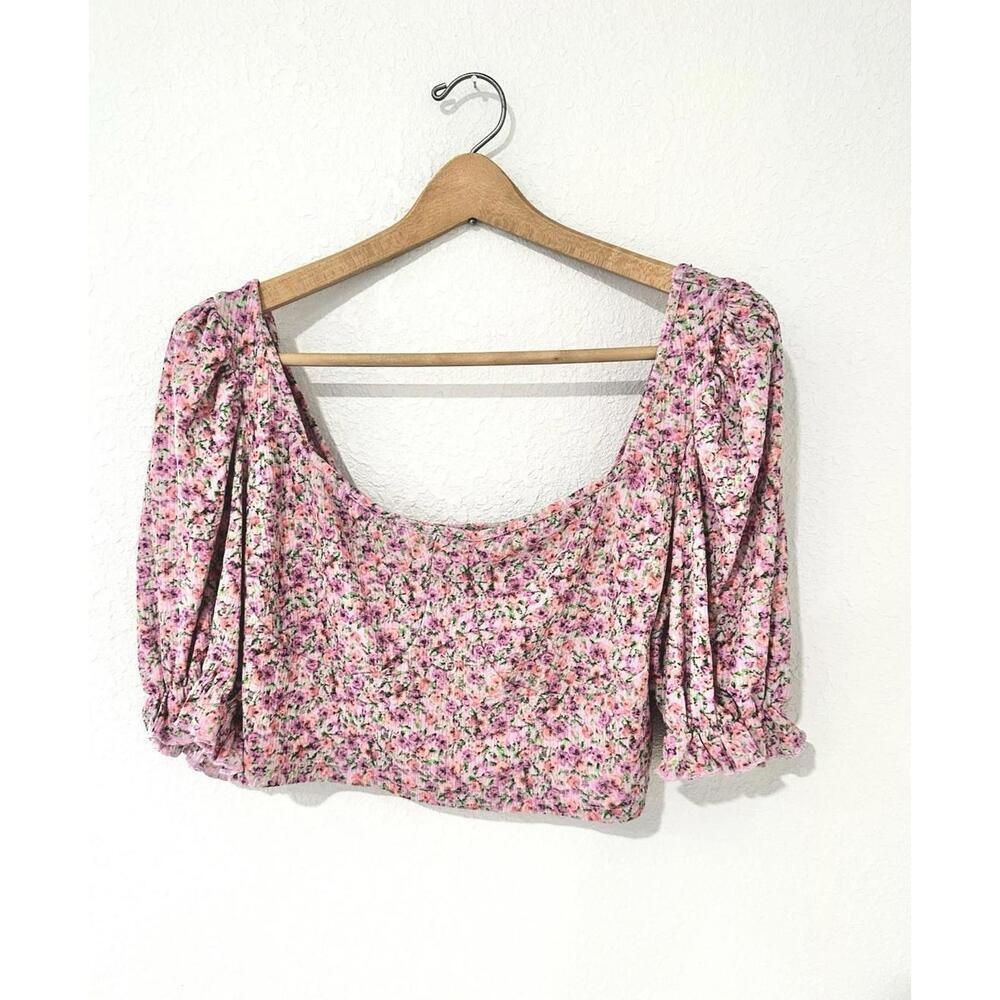 Shein Curve Women's Pink Floral Smocked Crop Top w/ matching Wide-Leg Pants 1XL